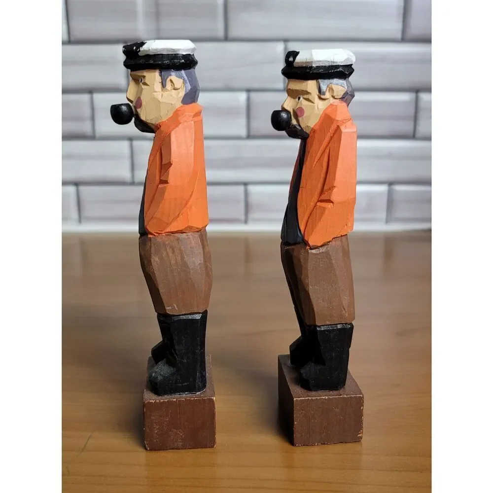 2 Wooden Carved Fisherman #A49